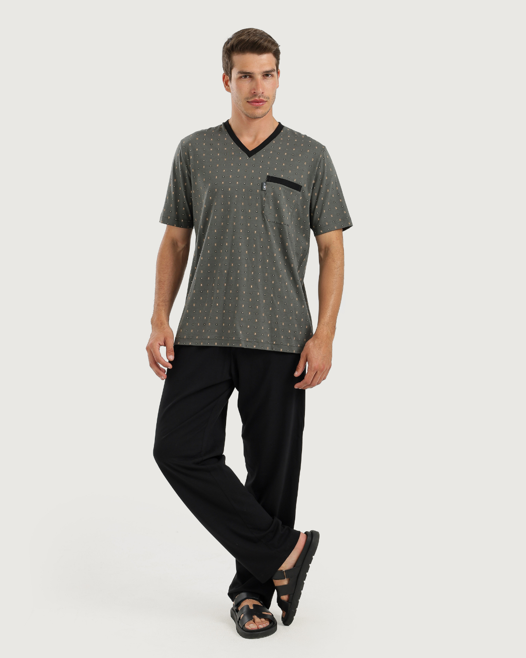 V بيجاما رجالى نص كم بنطلون رقبه