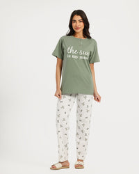 بيجامة حريمي نص كم مع بنطلون