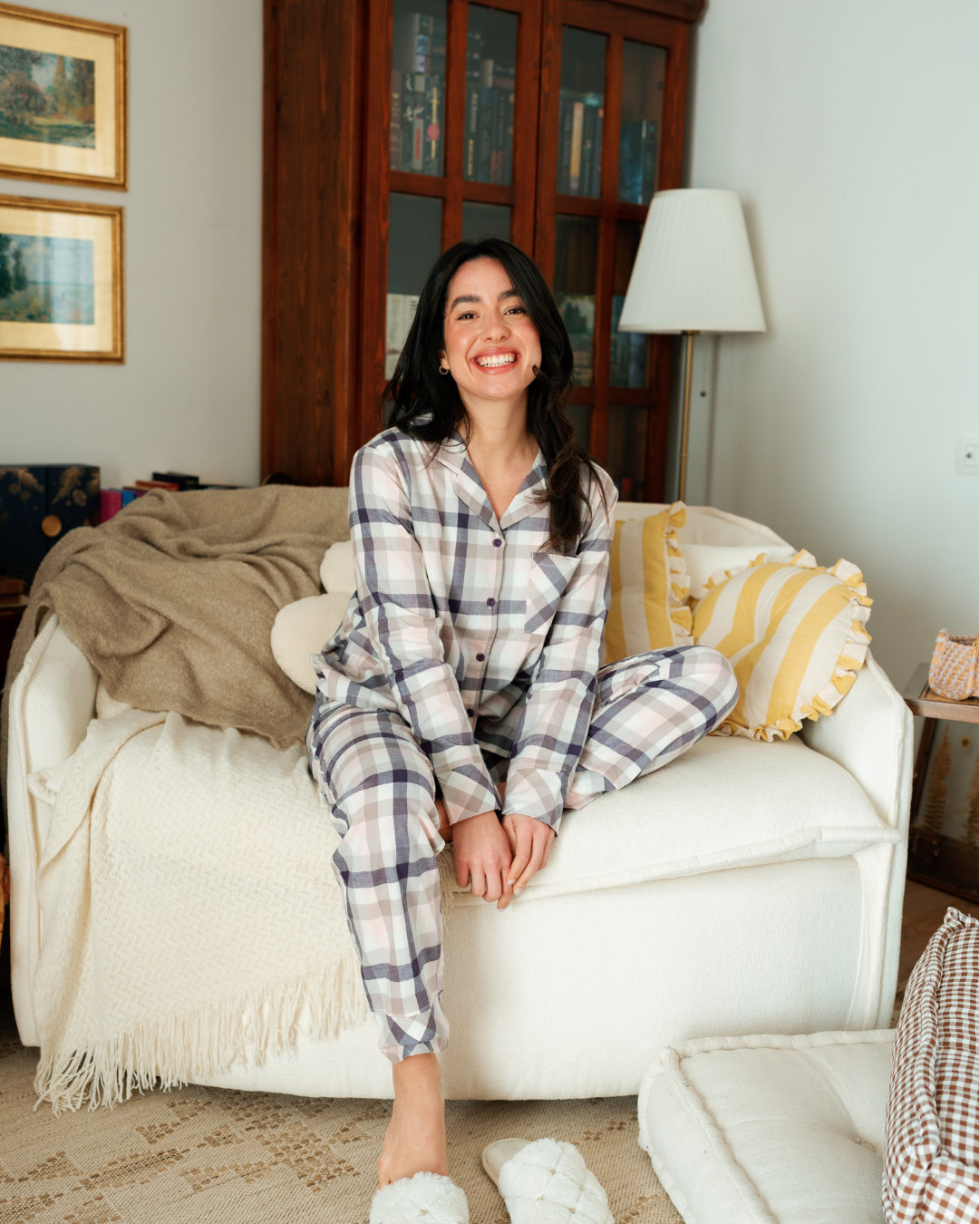 بيجاما حريمي بزراير كاروهات الربيع