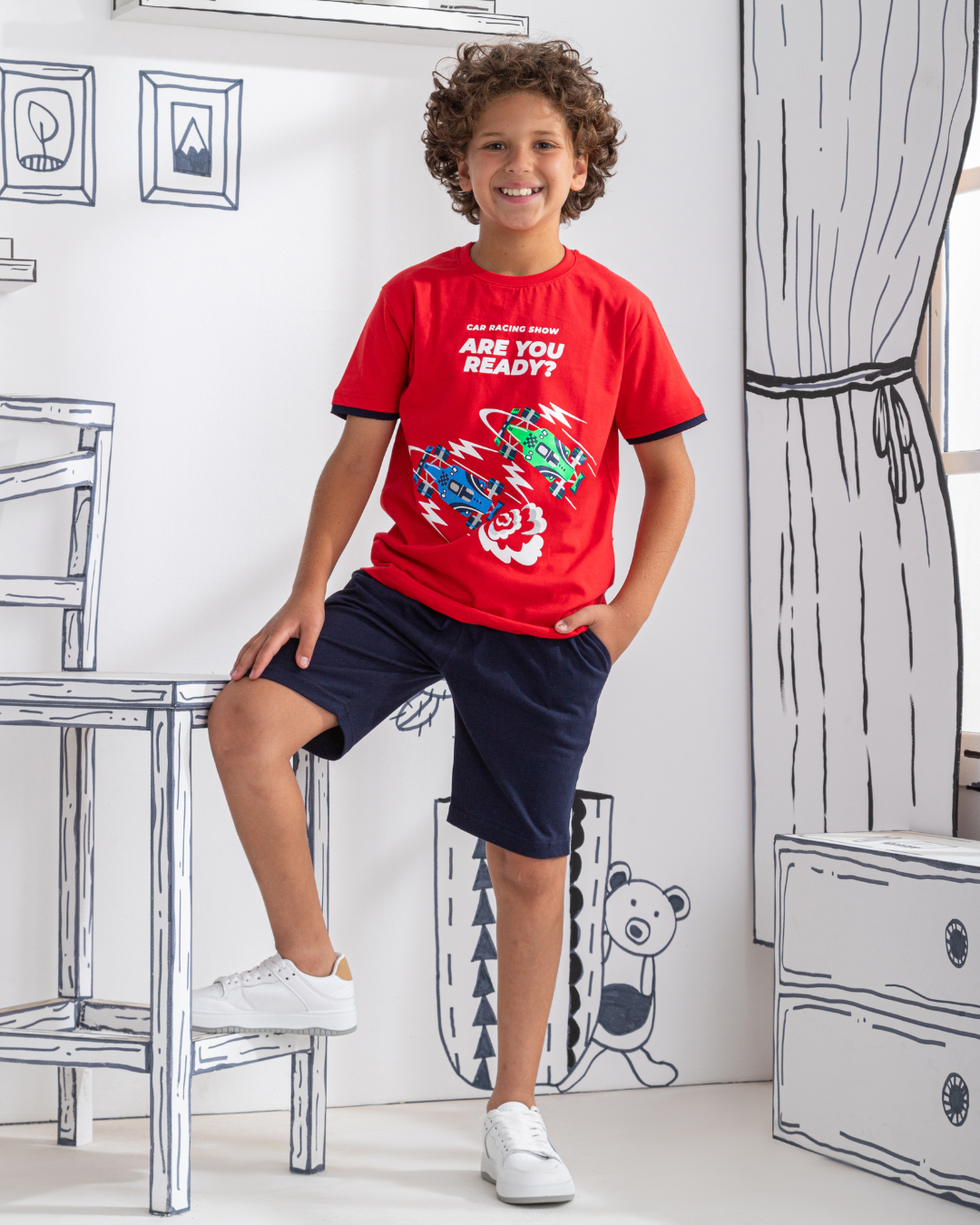 Boys' pajamas with car racing print