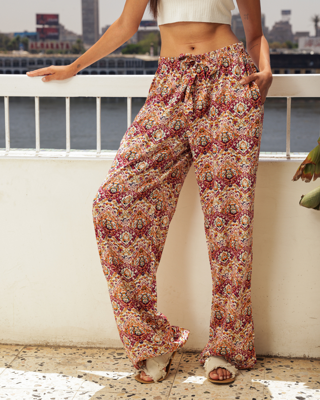 بنطلون فسكوز حريمي الزهور العتيقه