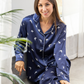 Classic women's pajamas with bird print sleeves