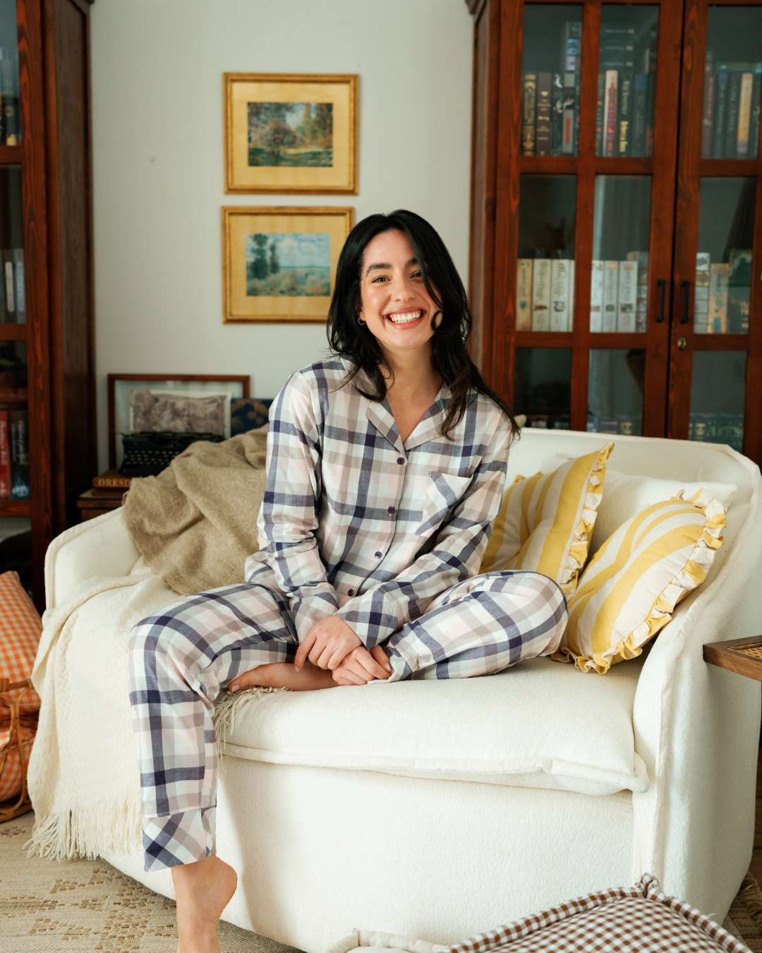 بيجاما حريمي بزراير كاروهات الربيع