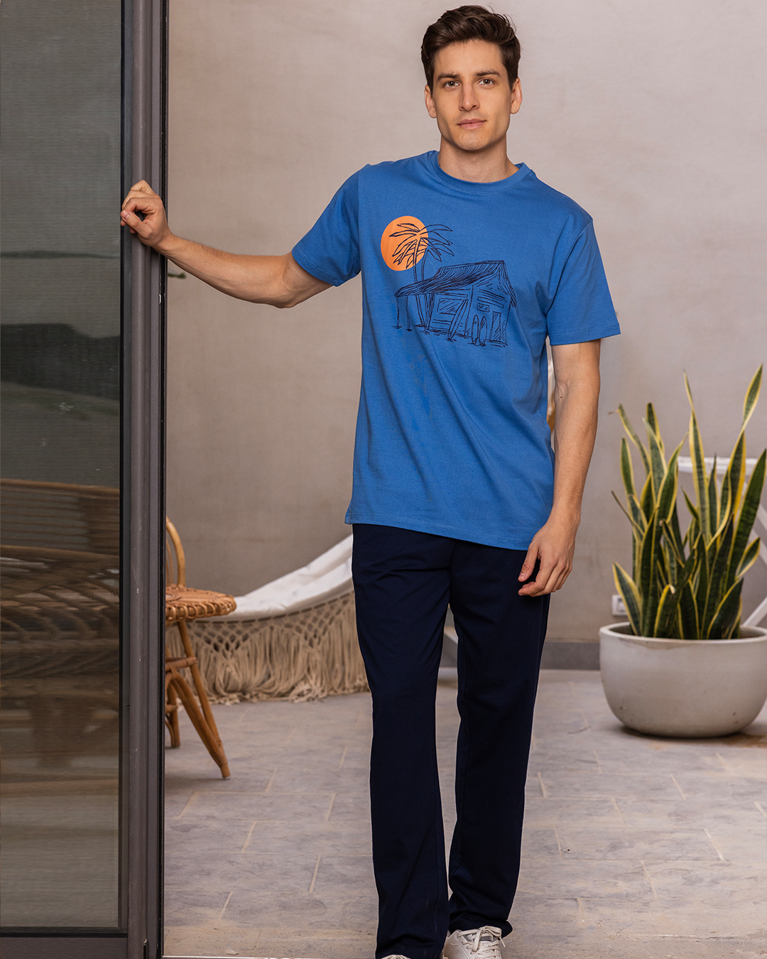 بيجامه رجالي نص كم دوران طق المنزل والشمس بنطلون