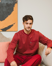 بيجاما رجالى مصبوغ مطبوع  * سادة ، جاكيت مصبوغ مطبوع كم طويل مع رقبة