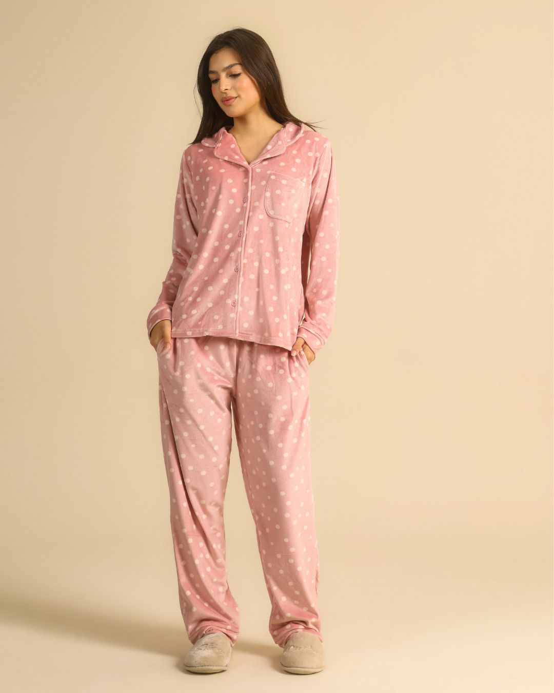 Polka Dots Women Classic pajama in Nude