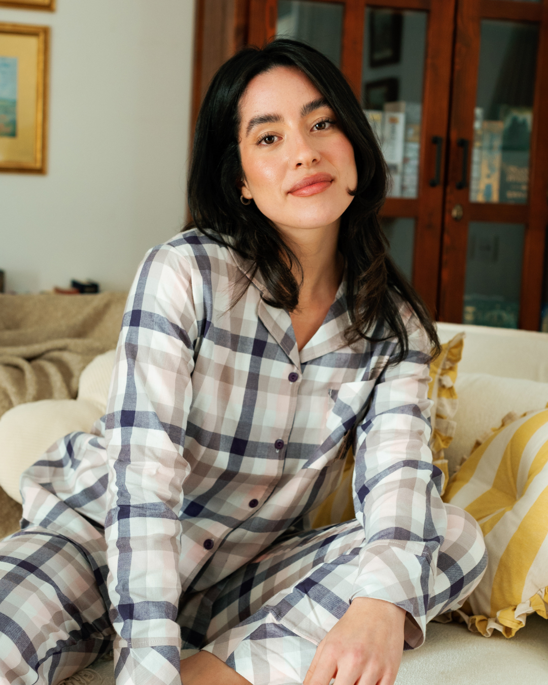 بيجاما حريمي بزراير كاروهات الربيع