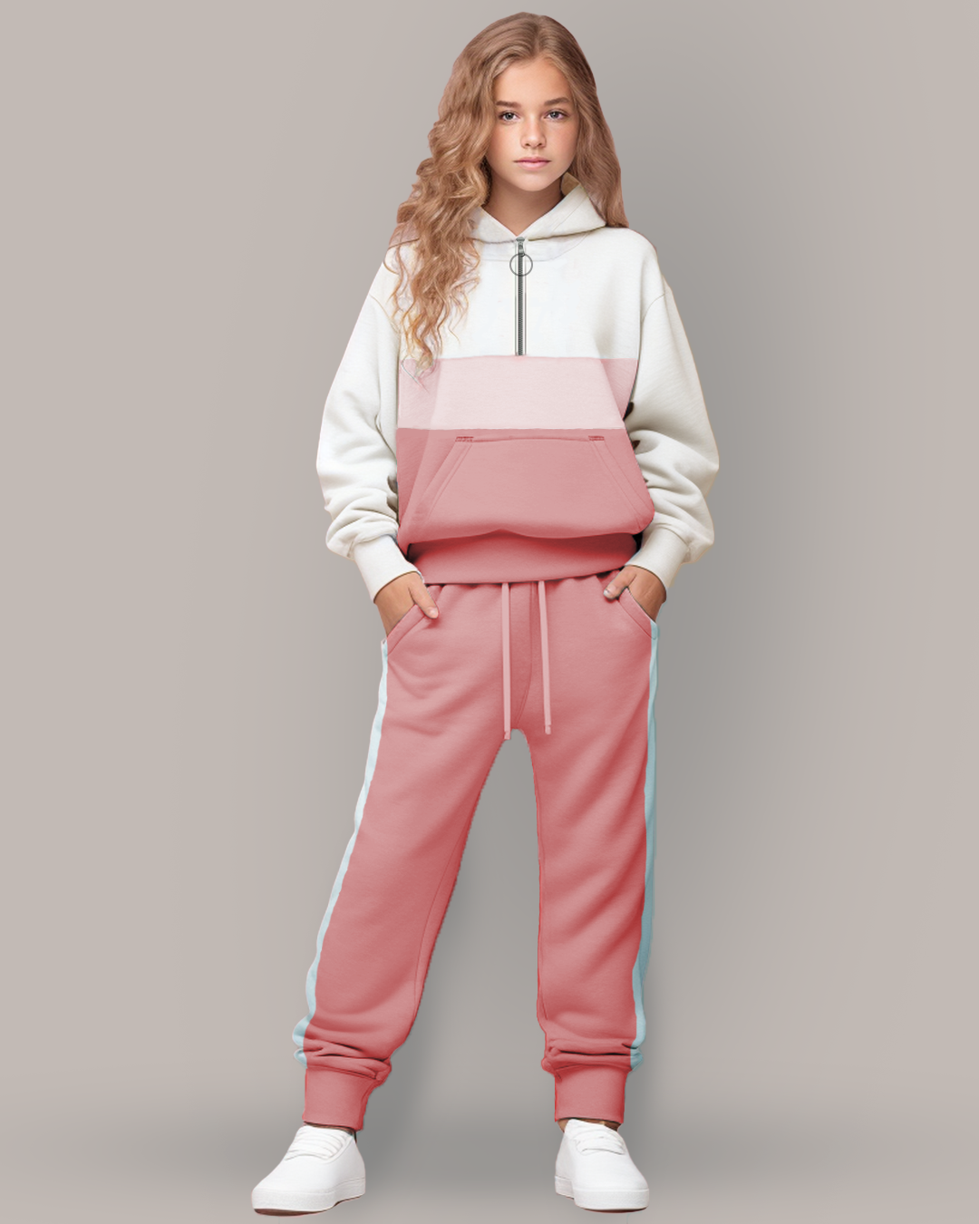 Training suit girls' pajamas with a capicho and half a zipper