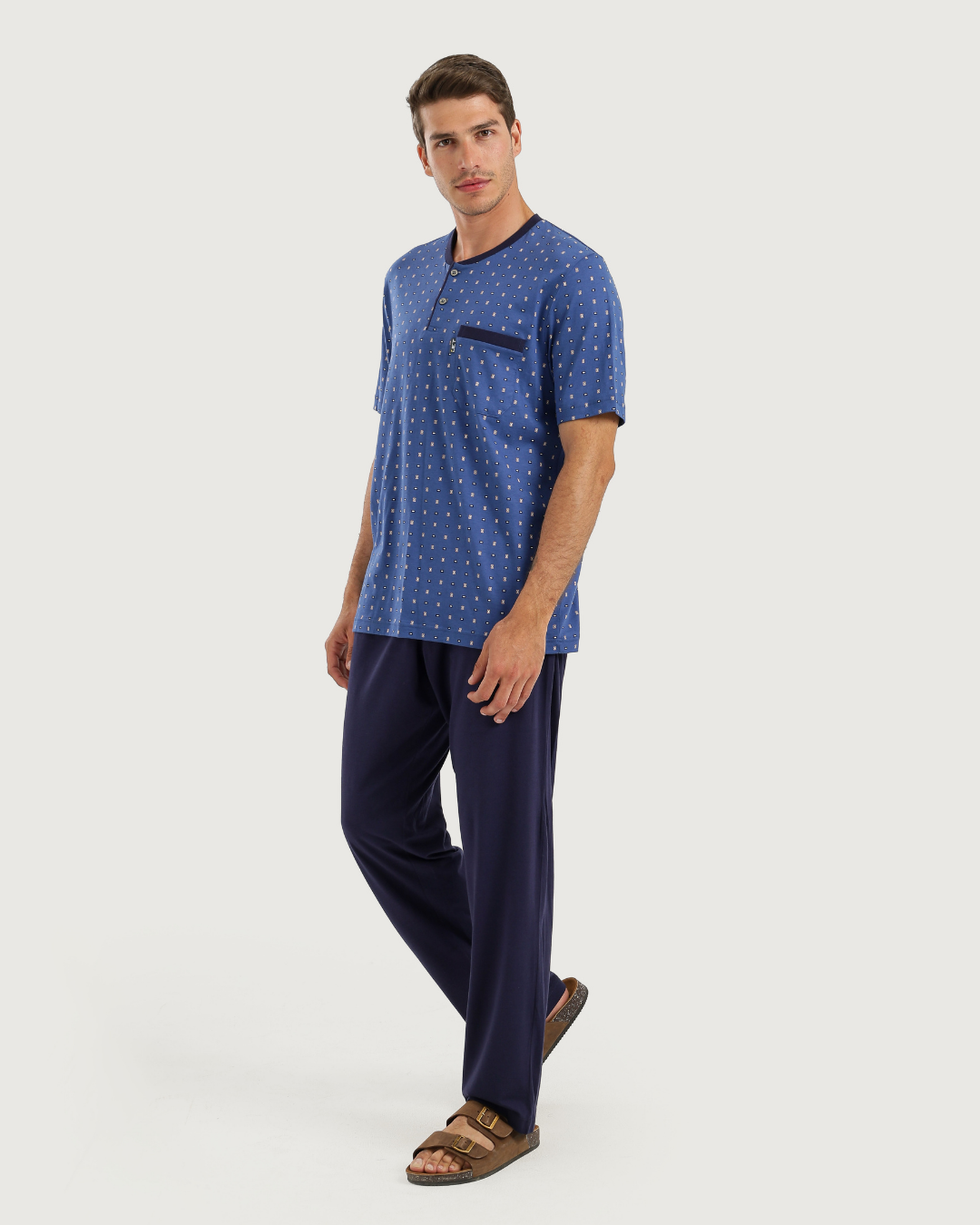 Men's Short Sleeve Pajamas with Round Neck Pants