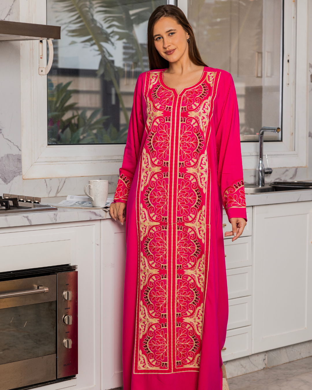 قميص داكرون سادة بكم مطرز طويل 8