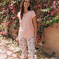 Women's half-sleeve pajamas, pink roses