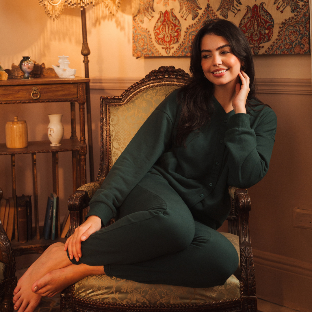 Melton loungewear set with front buttons