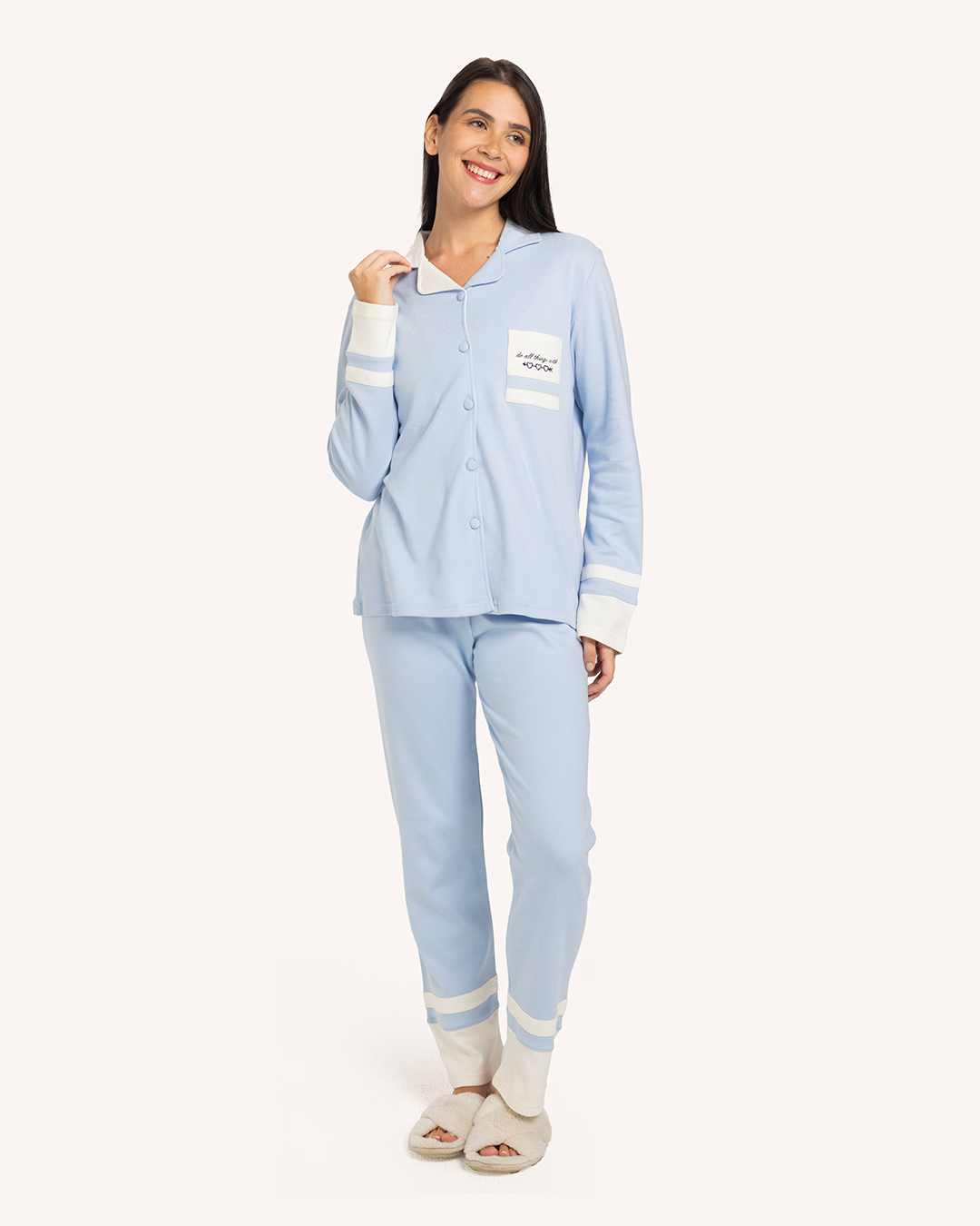 بيجاما حريمى زراير ياقة لونين