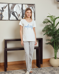 بيجاما حريمي نص كم سادة بنطلون مشجر