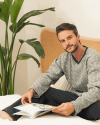 V Men's Rotary Patterned Pajamas and Plain Melton Pants