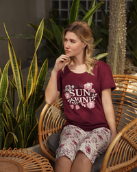 Women's half-sleeve pajamas with the big rose pentacore