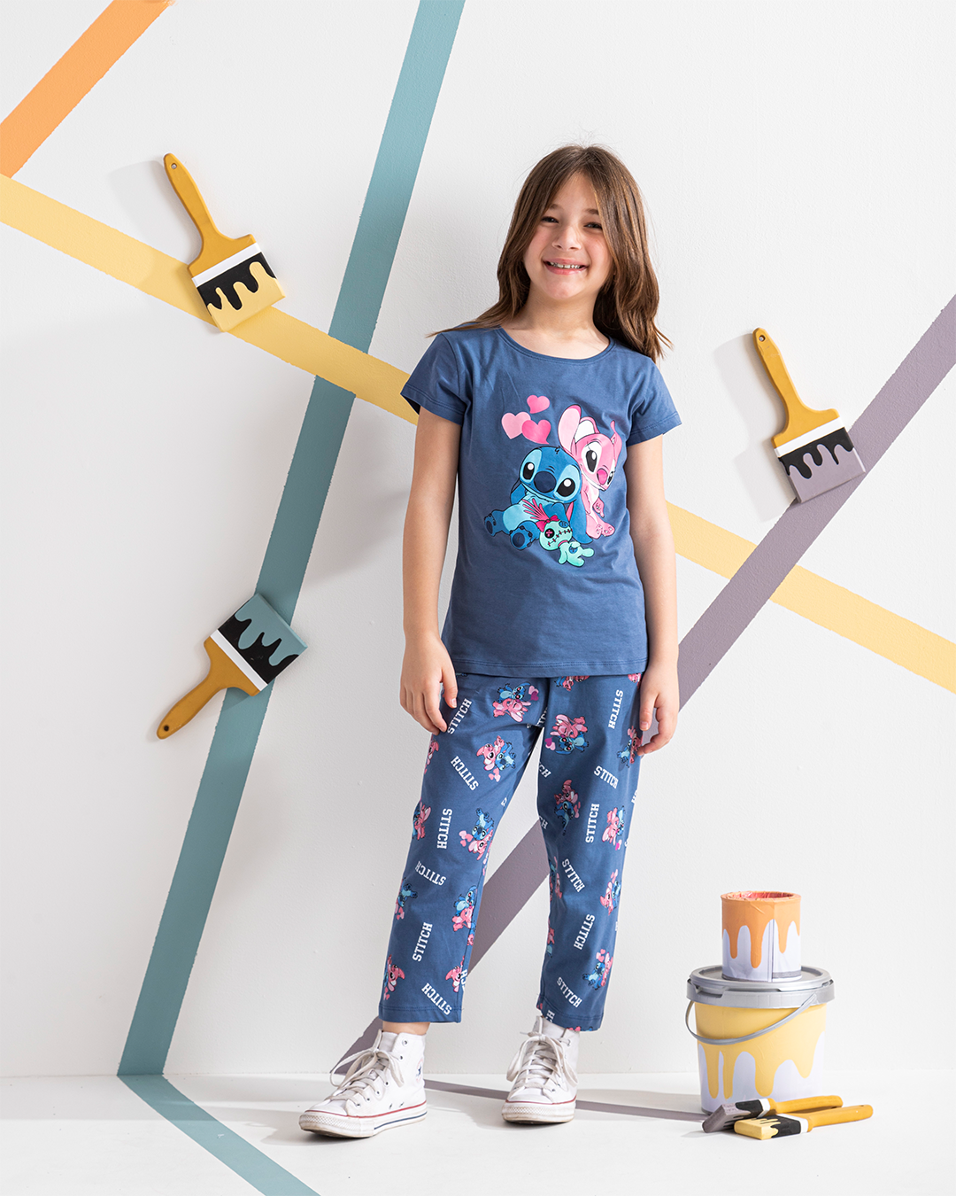 My girls' pajamas, half sleeves, pintacore stitch
