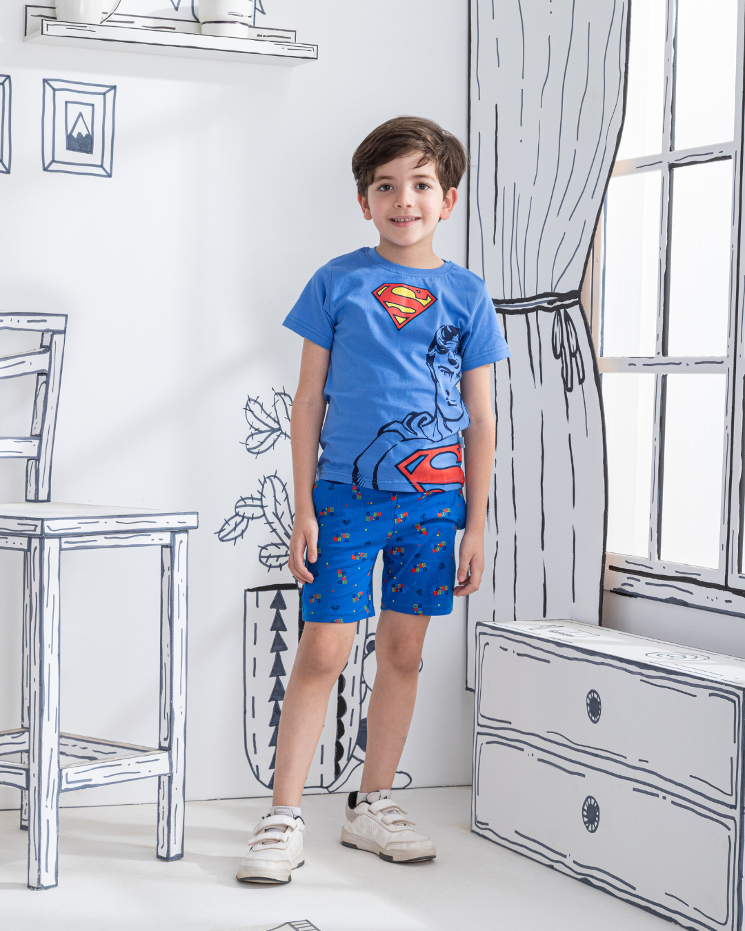 Super hero man boys' half-sleeved pajamas and cotton shorts
