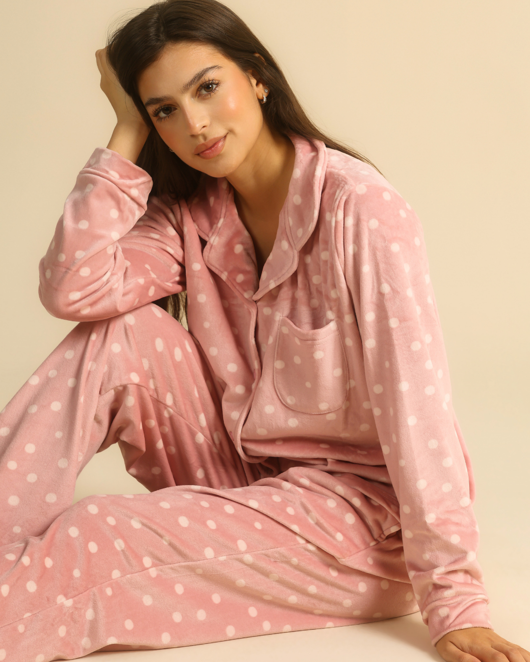 Polka Dots Women Classic pajama in Nude