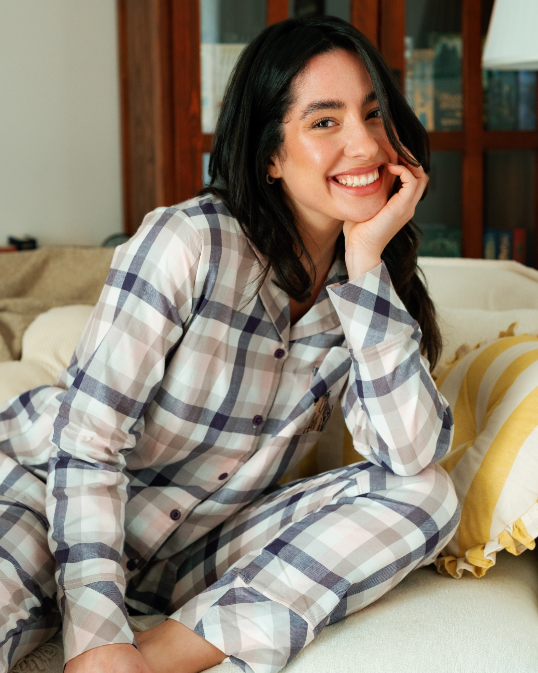 بيجاما حريمي بزراير كاروهات الربيع