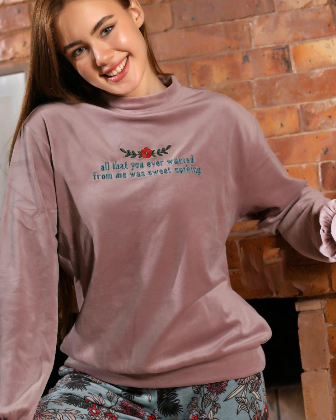 all that you ever wanted Women's pajamas with a rose print on the chest