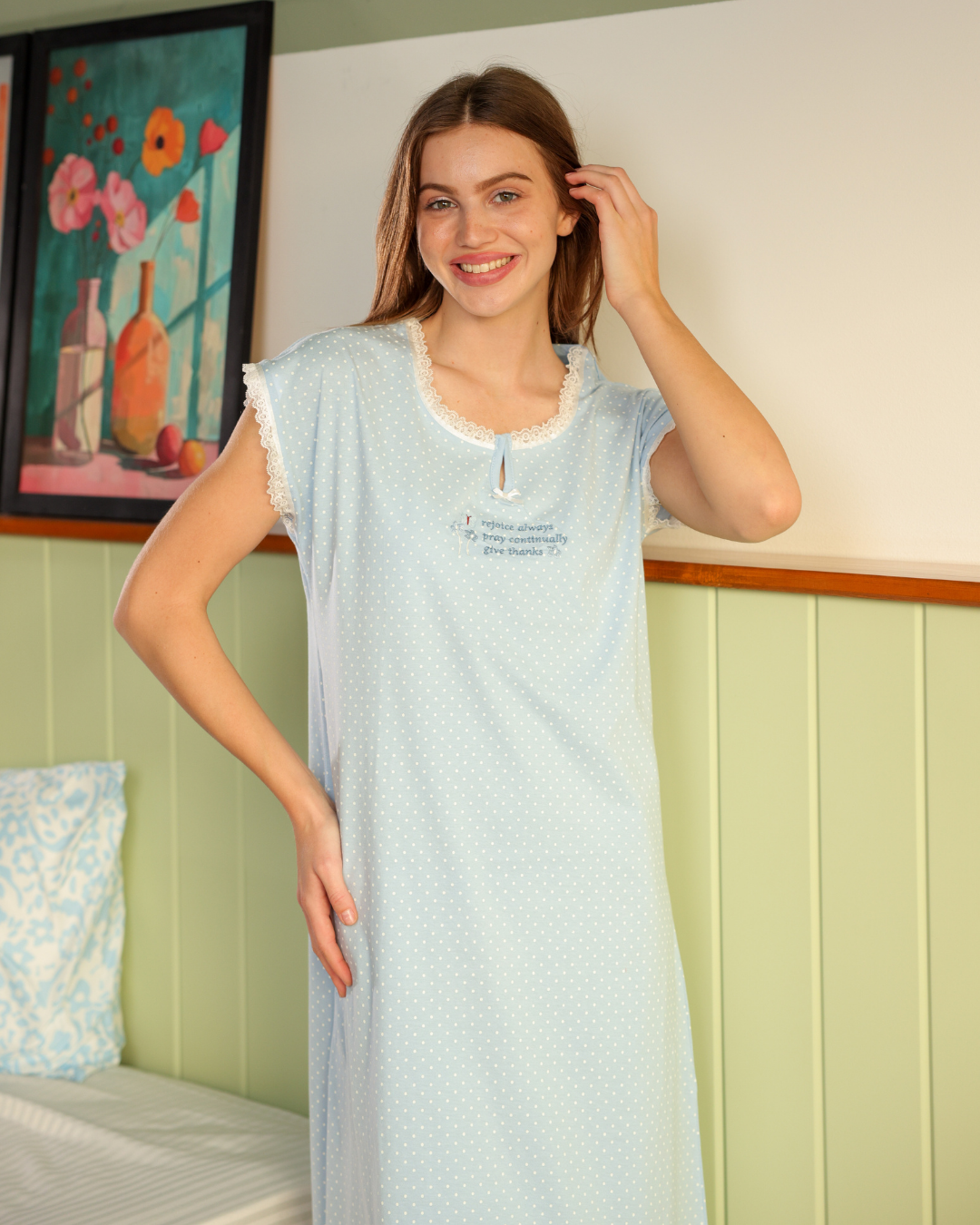 نايت شيرت قصيرة نصف كم طباعة منقط