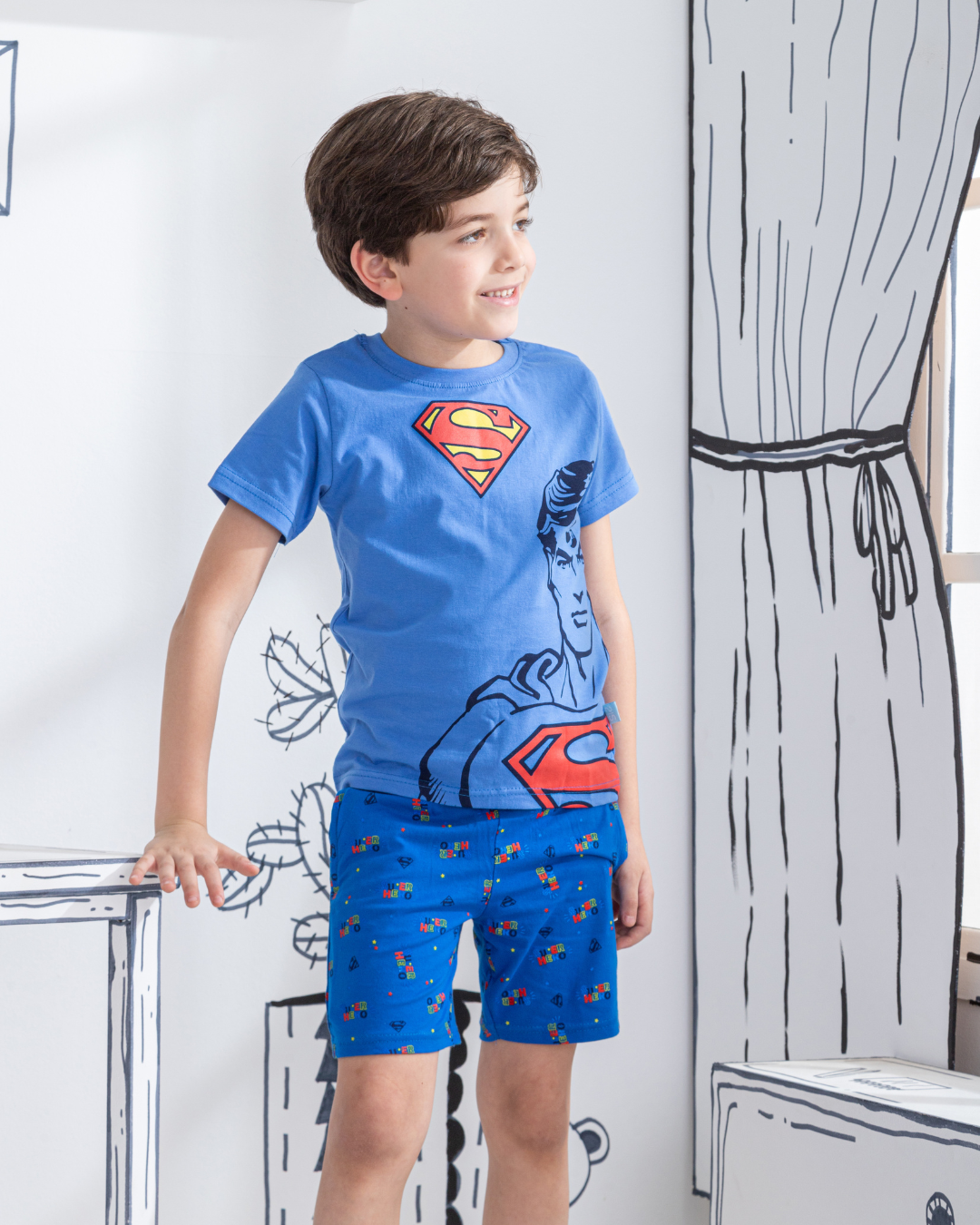 Super hero man boys' half-sleeved pajamas and cotton shorts