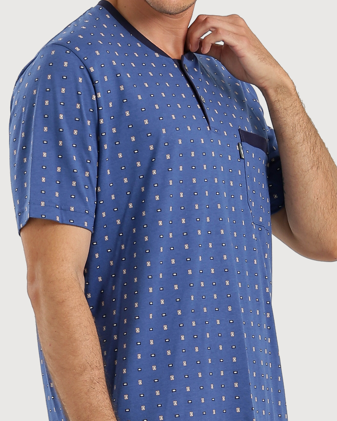 Men's Short Sleeve Pajamas with Round Neck Pants