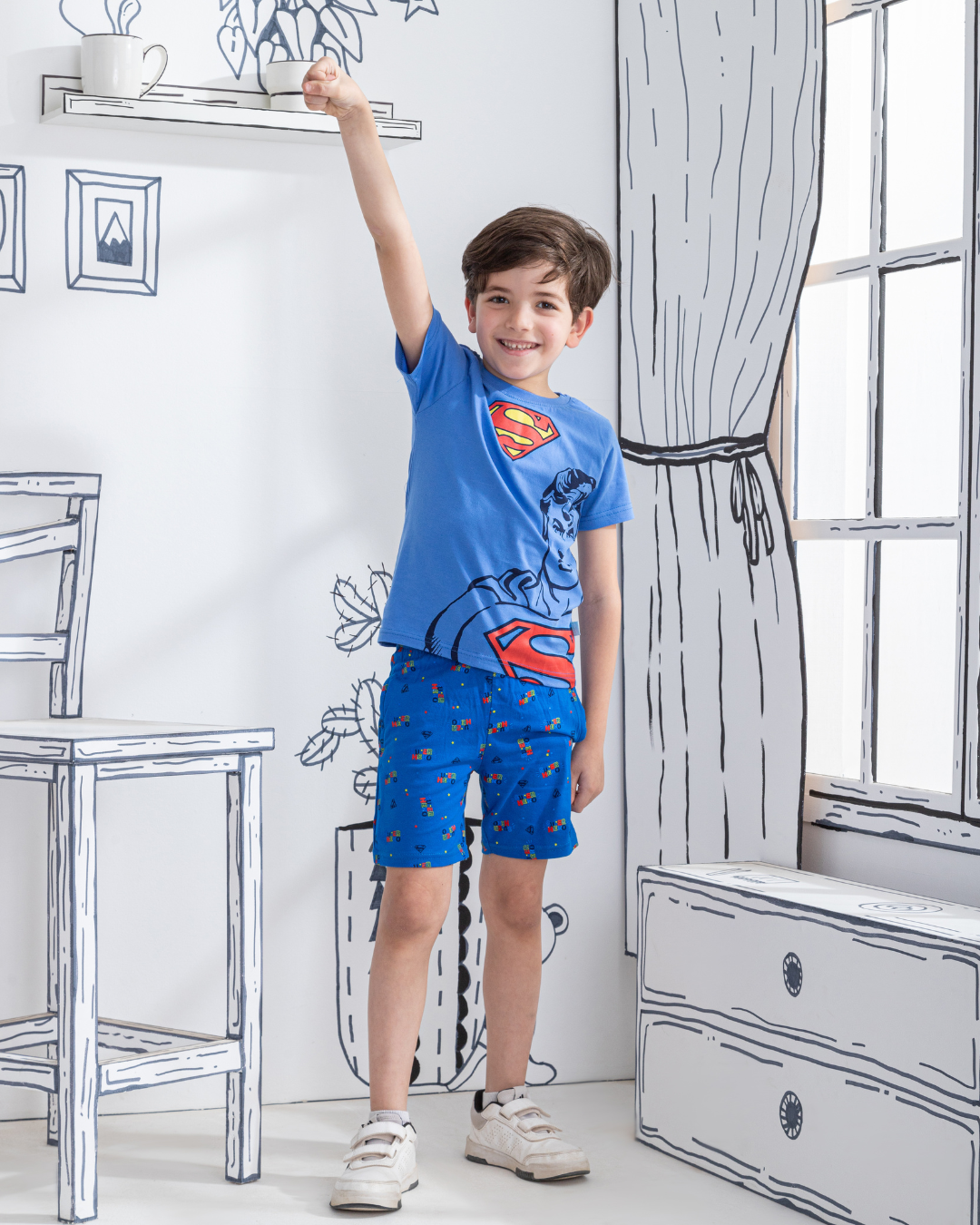 Super hero man boys' half-sleeved pajamas and cotton shorts