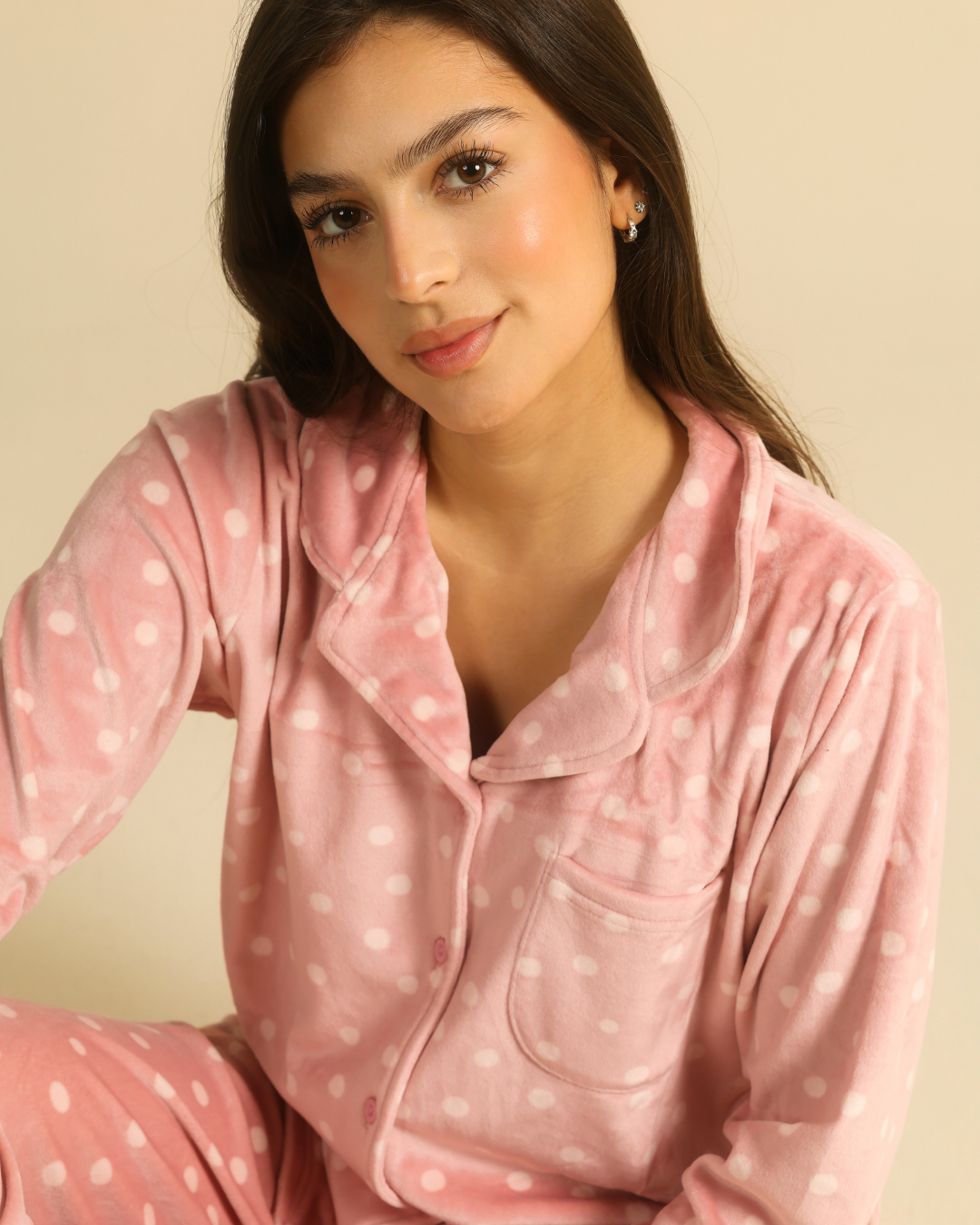 Polka Dots Women Classic pajama in Nude