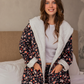 Black Flowers Women's Polar Robe with Capecho