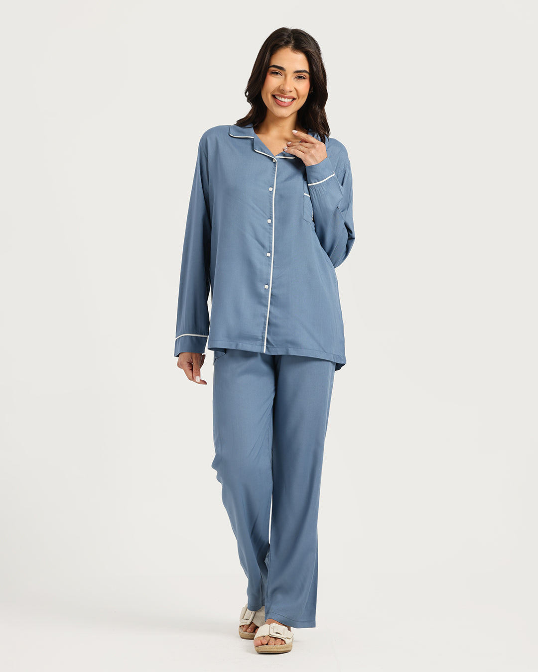 بيجامة حريمي كم طويل مع بنطلون