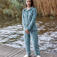 Cristmass Tree Ladie's Soft Elastane Velvet Button up Pajamas 