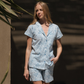 Blue Tropical Women's Button Up Pajamas