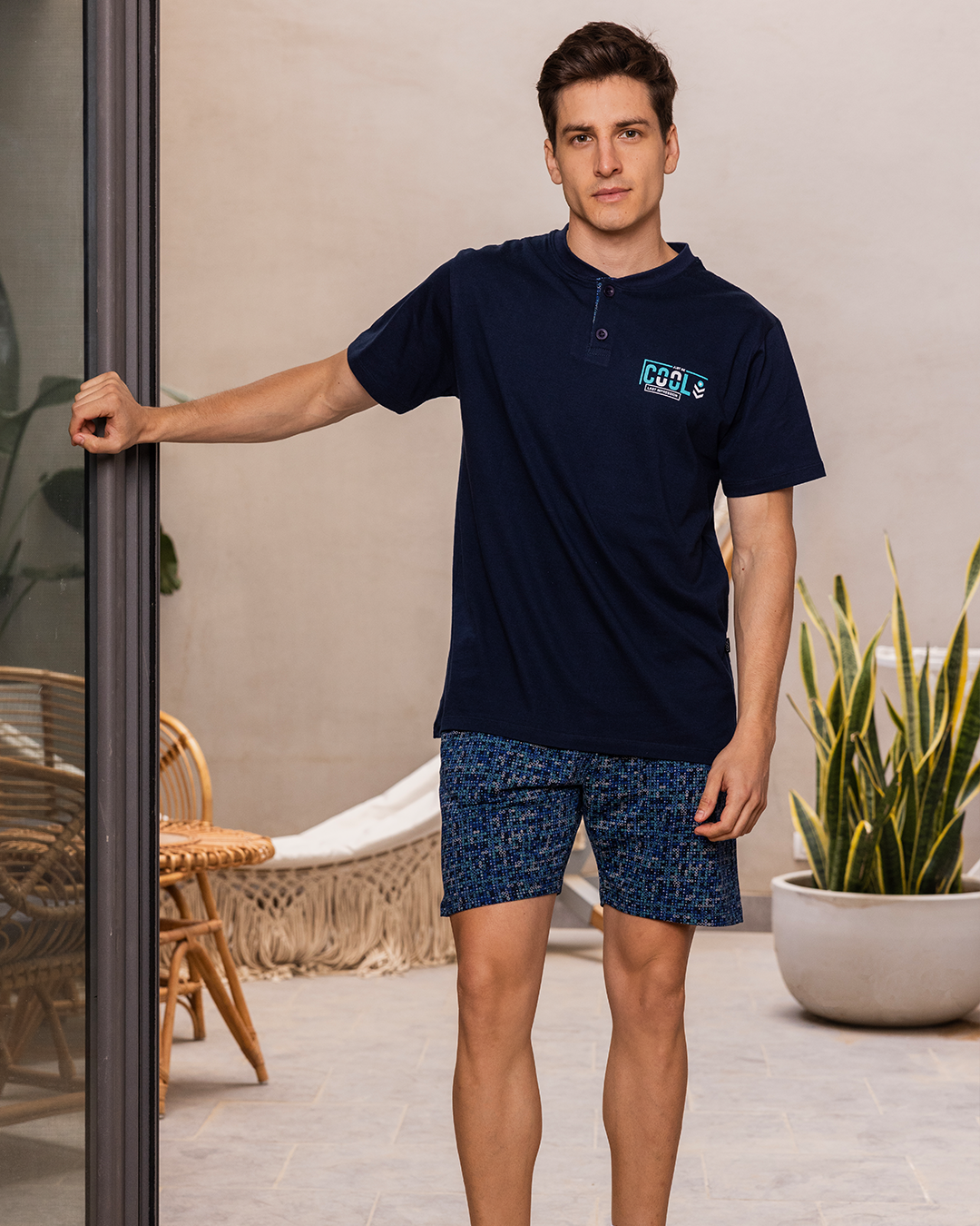 COOL shorts, men's pajamas, half sleeves, worn by a polo shirt