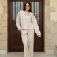 Spring vibes Women's pajamas with long sleeves and trousers with a slit on the side