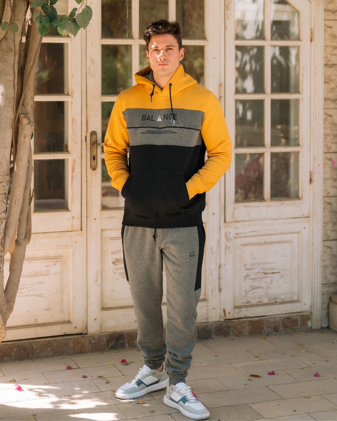 Galvani BALANCE Men's hooded pajamas with pockets and chest print