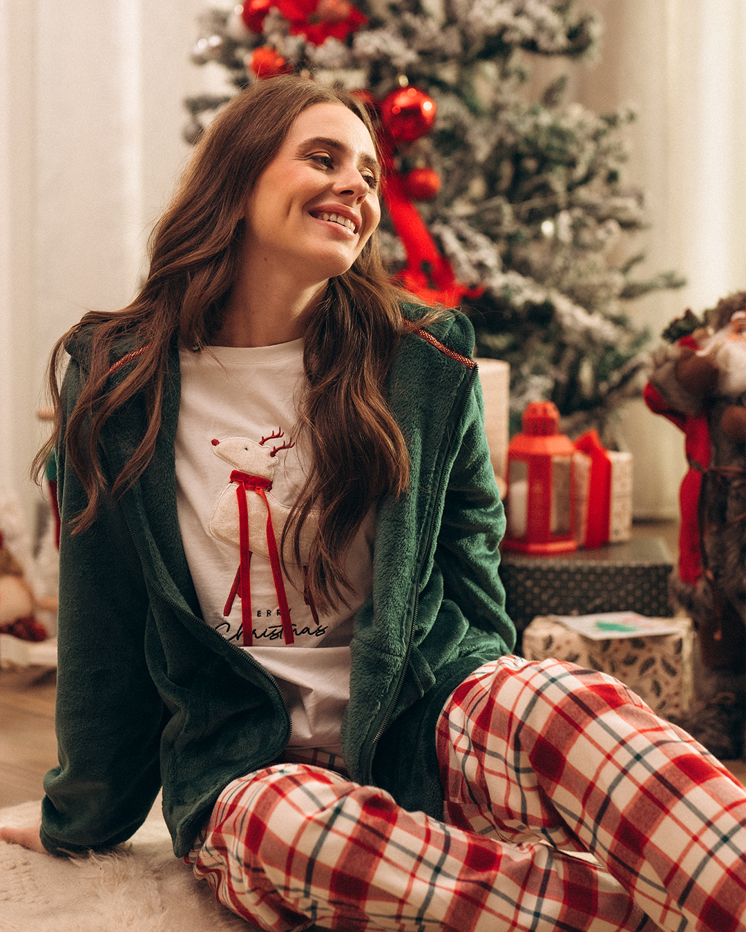 Merry Christmas بيجاما حريمي 3 قطع بولار ففيلا وتيشرت قطن