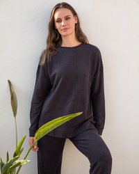 Women's long-sleeved pajamas, plain cashmere