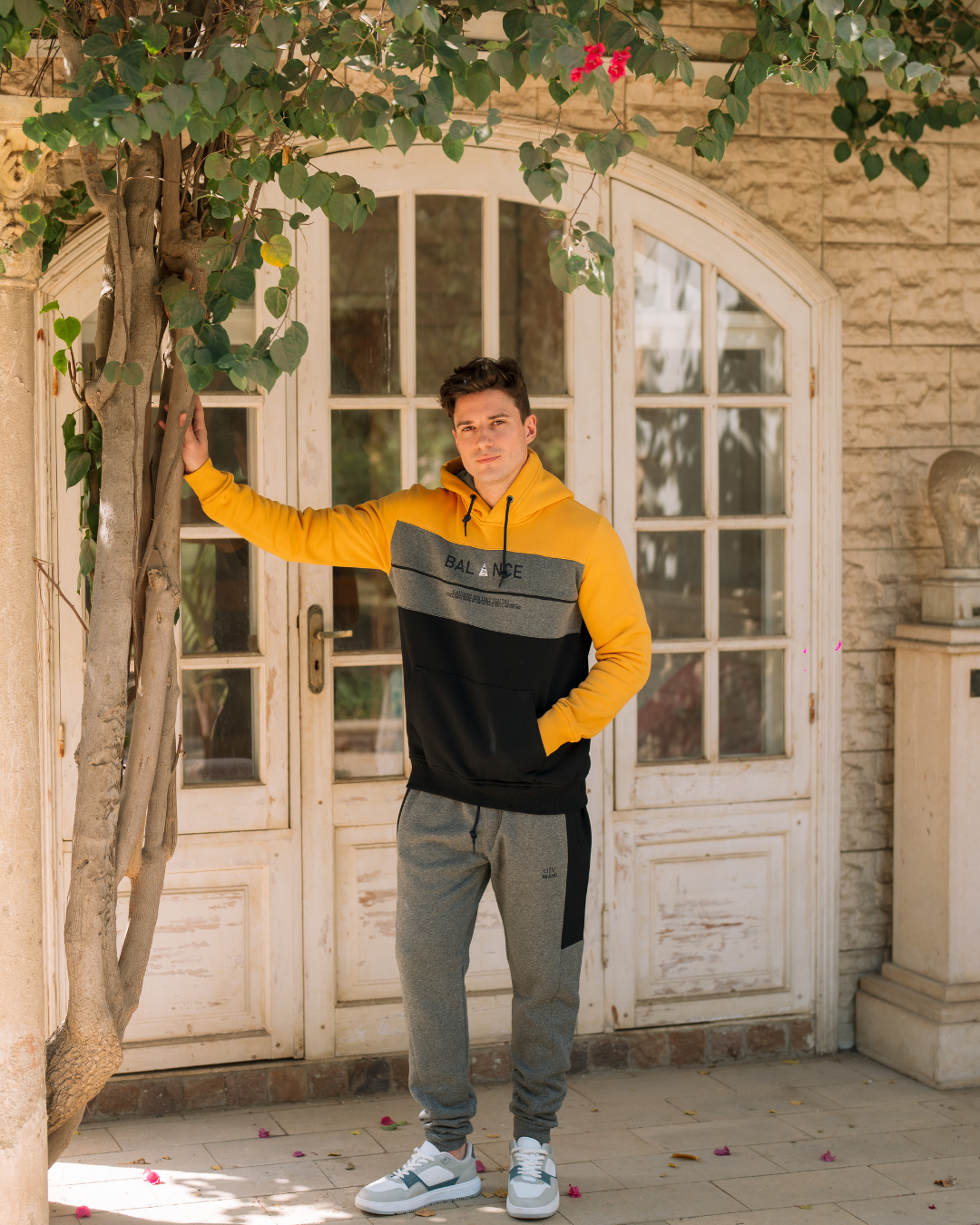 Galvani BALANCE Men's hooded pajamas with pockets and chest print