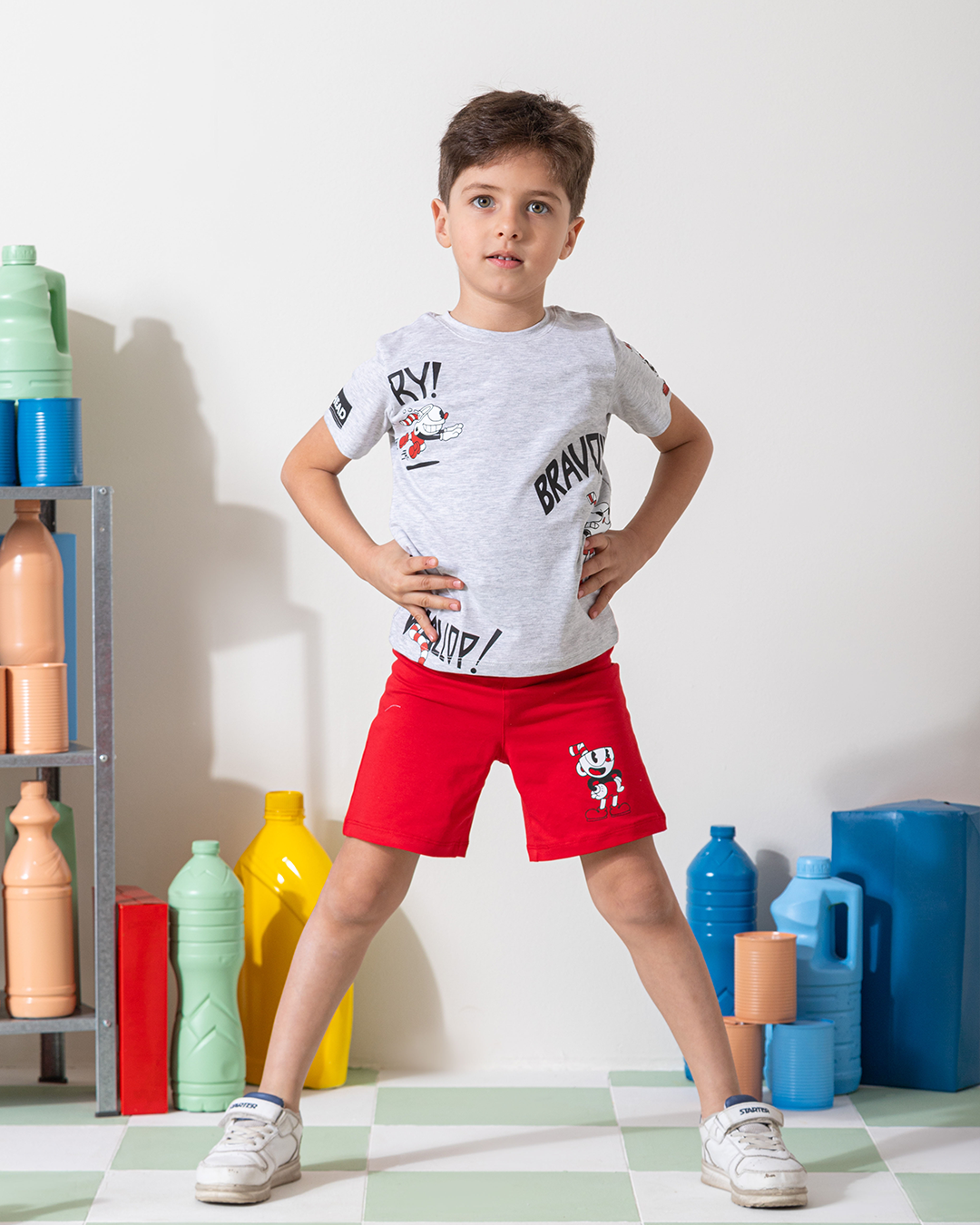 MARVY Cuphead Story بيجامة اولادي وسط شانيه