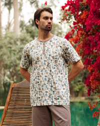 Men's pajamas printed half a sleeve and shorts of masters