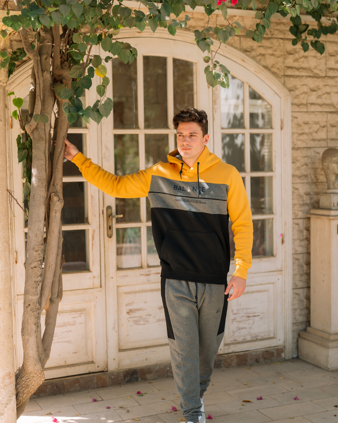 Galvani BALANCE Men's hooded pajamas with pockets and chest print