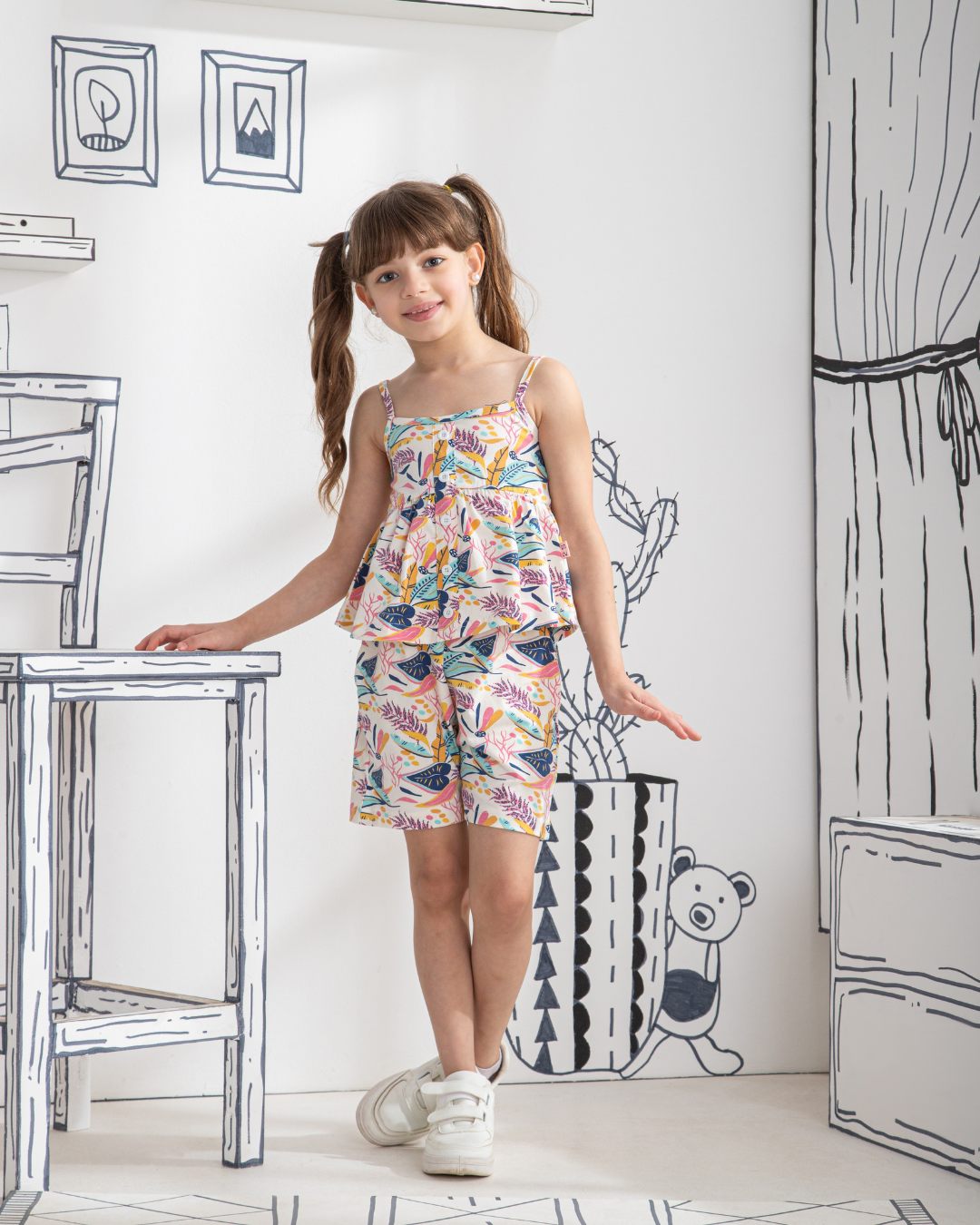 Tropical Summer بيجاما اطفالي بناتي توب حمالة *شورت