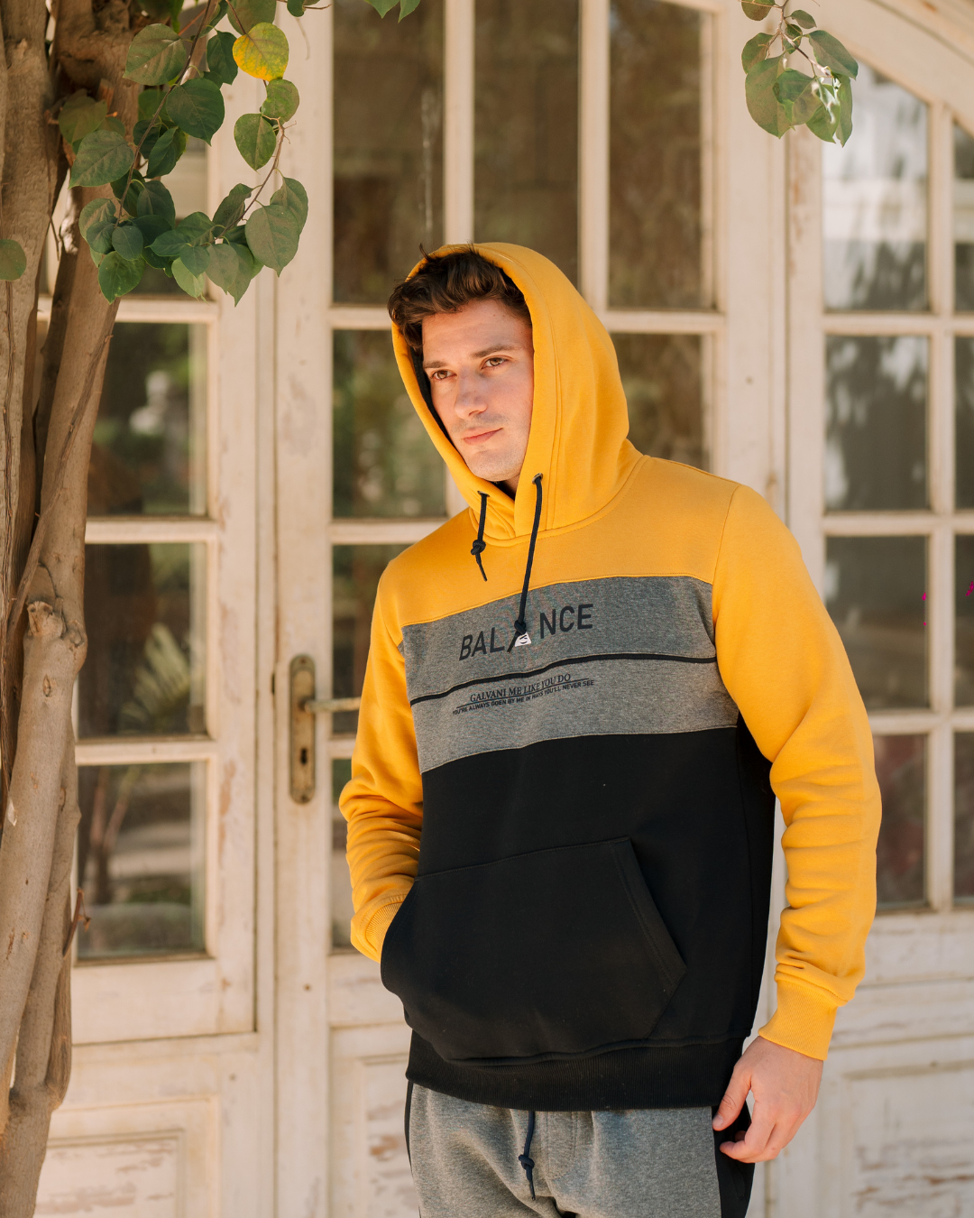 Galvani BALANCE Men's hooded pajamas with pockets and chest print