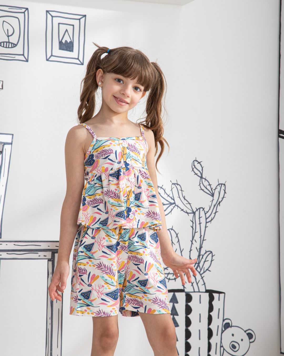 Tropical Summer بيجاما اطفالي بناتي توب حمالة *شورت