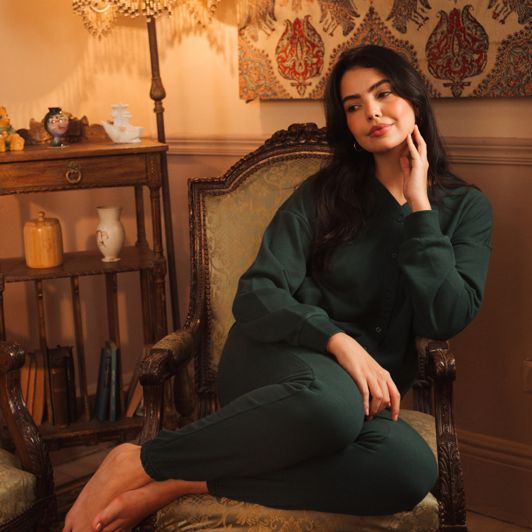 Melton loungewear set with front buttons