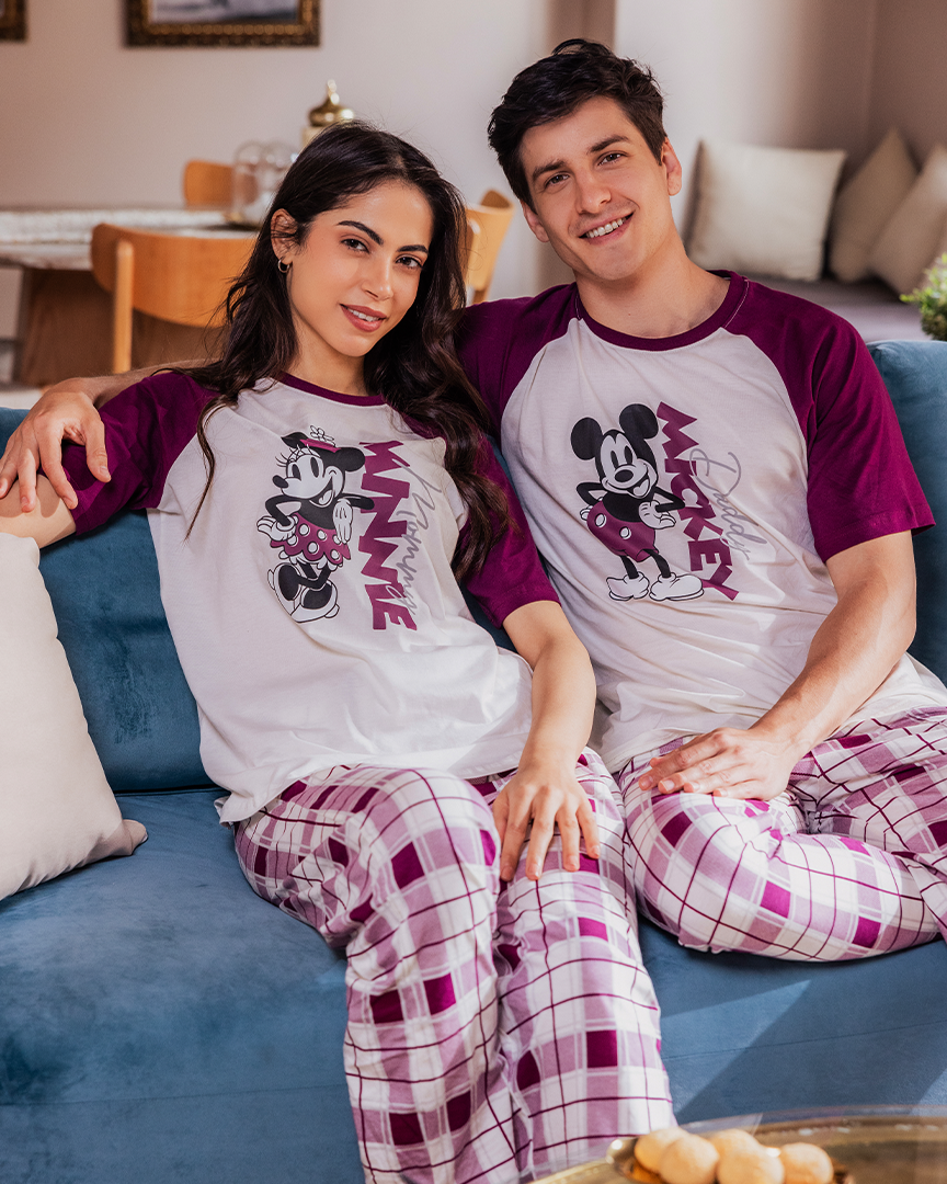 Family checkers Men's half-sleeved pajamas and cotton trousers