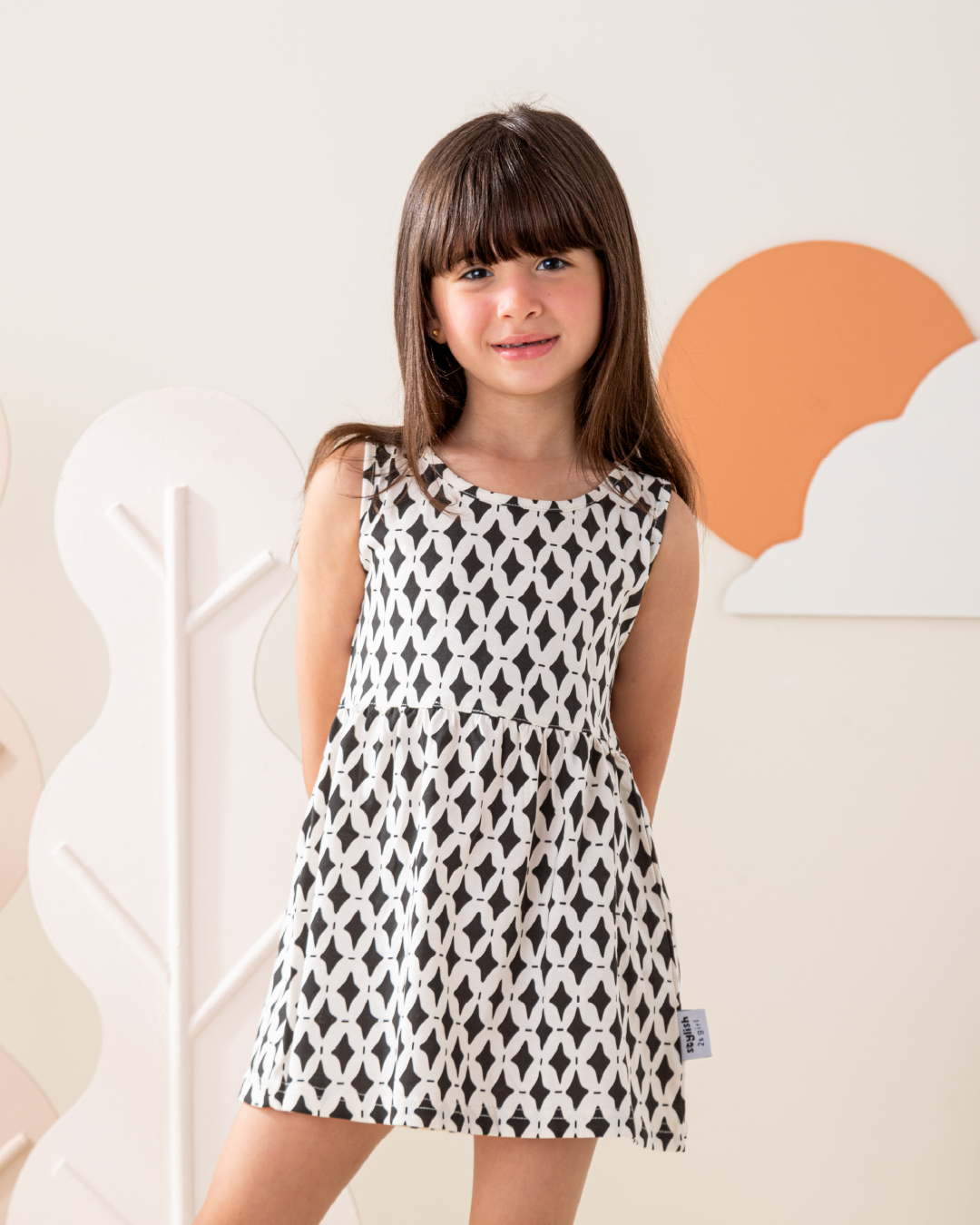 فستان حمالة عريضة قطن اشكال هندسيه