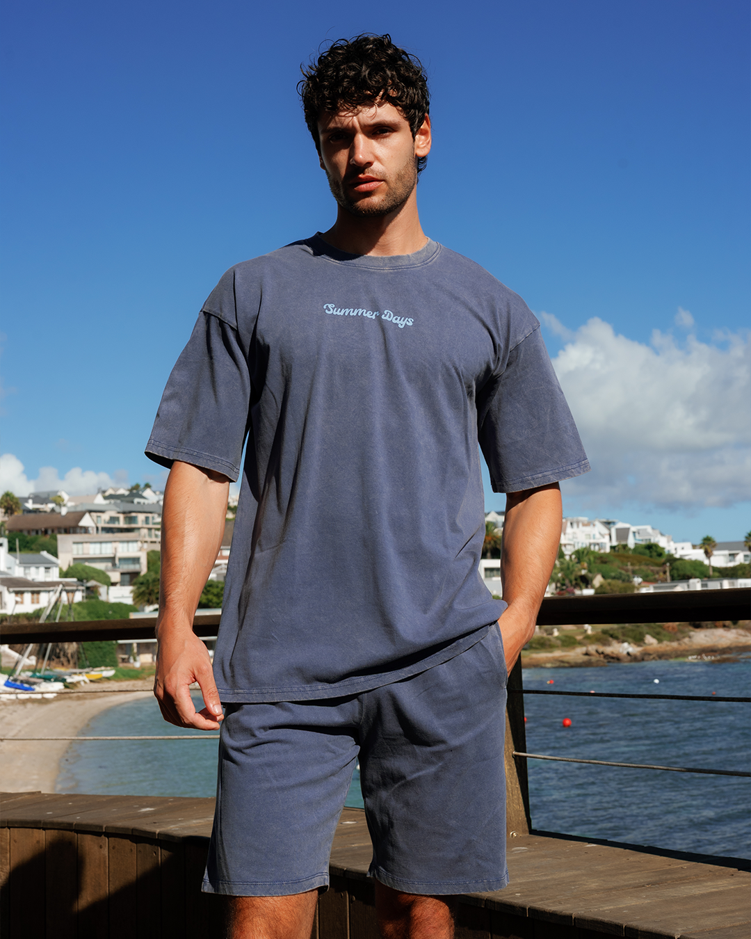 Casual men's set in washed cotton